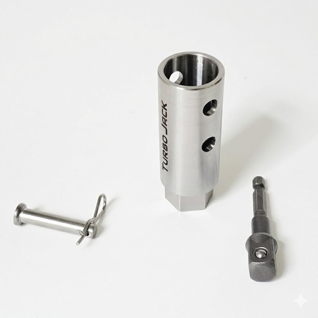 TurboJack operated by cordless drill on trailer, improves workflow speed