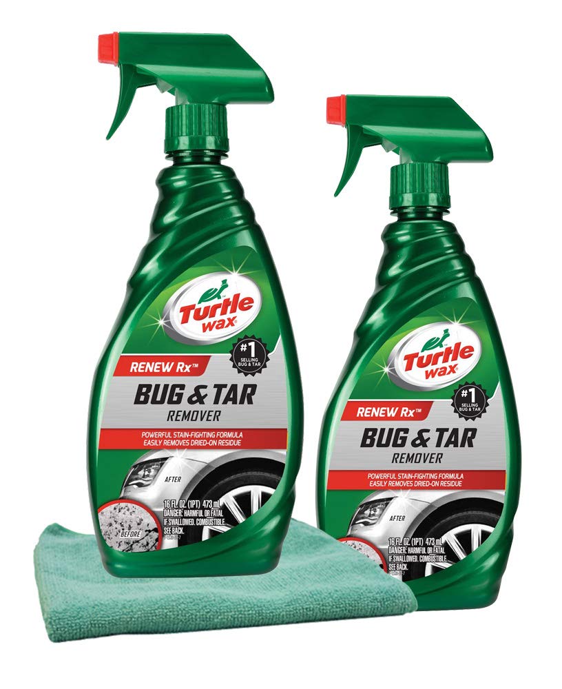 Turtle Wax bottle front view beside microfiber cloth for quick, streak-free cleaning