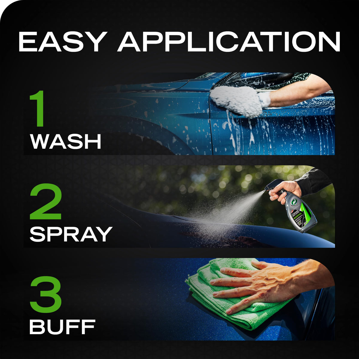 Microfiber buffing Turtle Wax to produce streak-free high shine