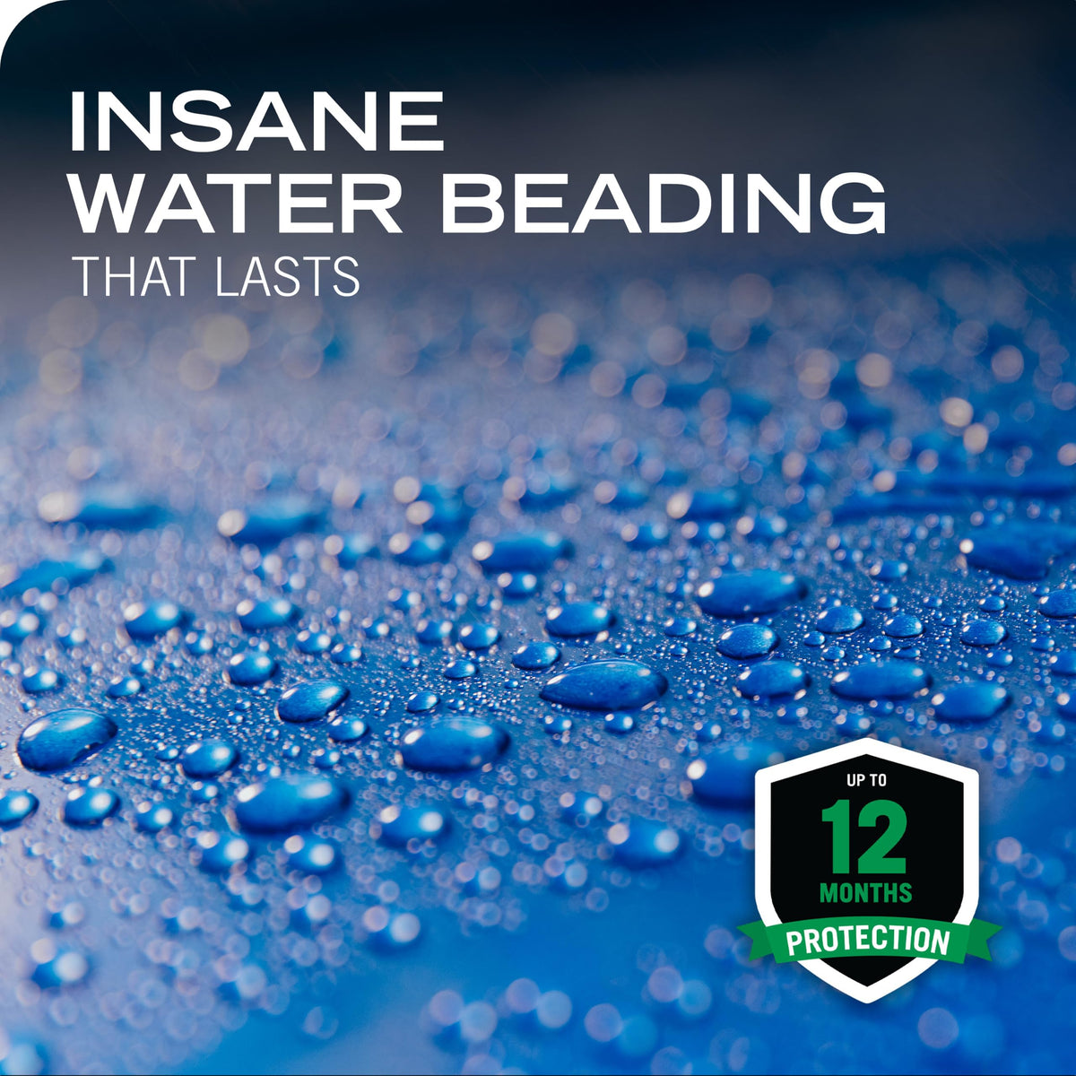 Water beading on car hood demonstrating Turtle Wax extreme repellency