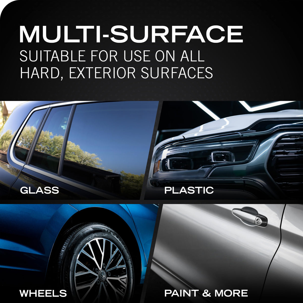 Turtle Wax finish on wheels and headlights showing safe multi-surface use