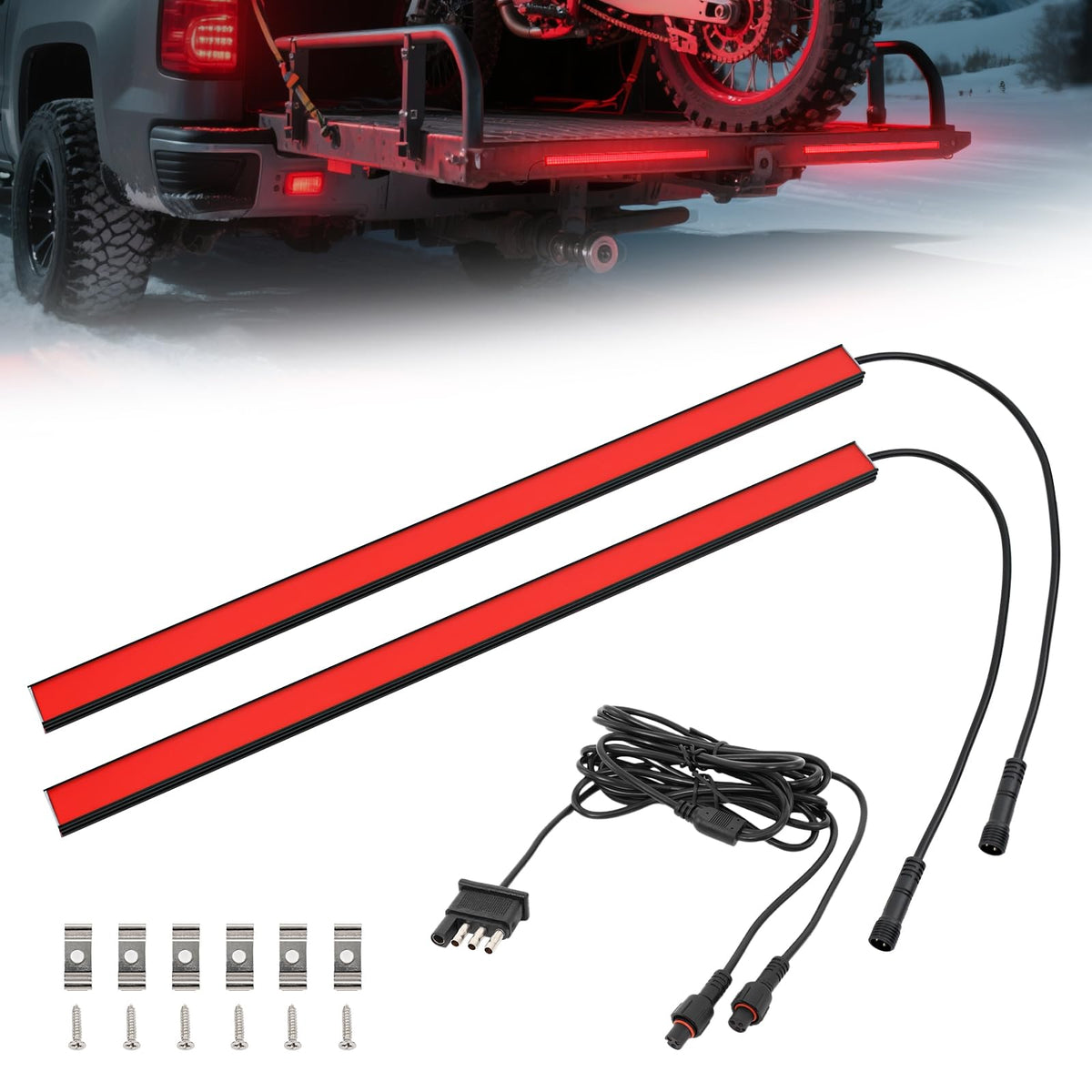 Turvysen front view tail light bar showing slim profile and bright red LEDs for safety