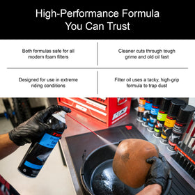 TUSK before and after foam filter comparison illustrating restored airflow and performance benefit