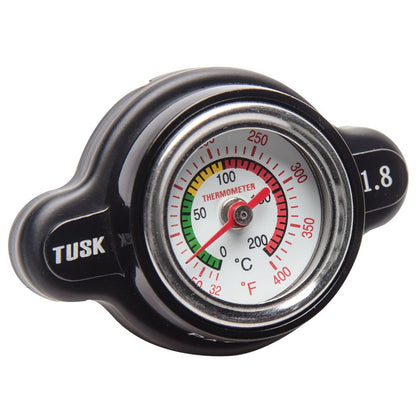 TUSK radiator cap front view showing robust construction and secure fit