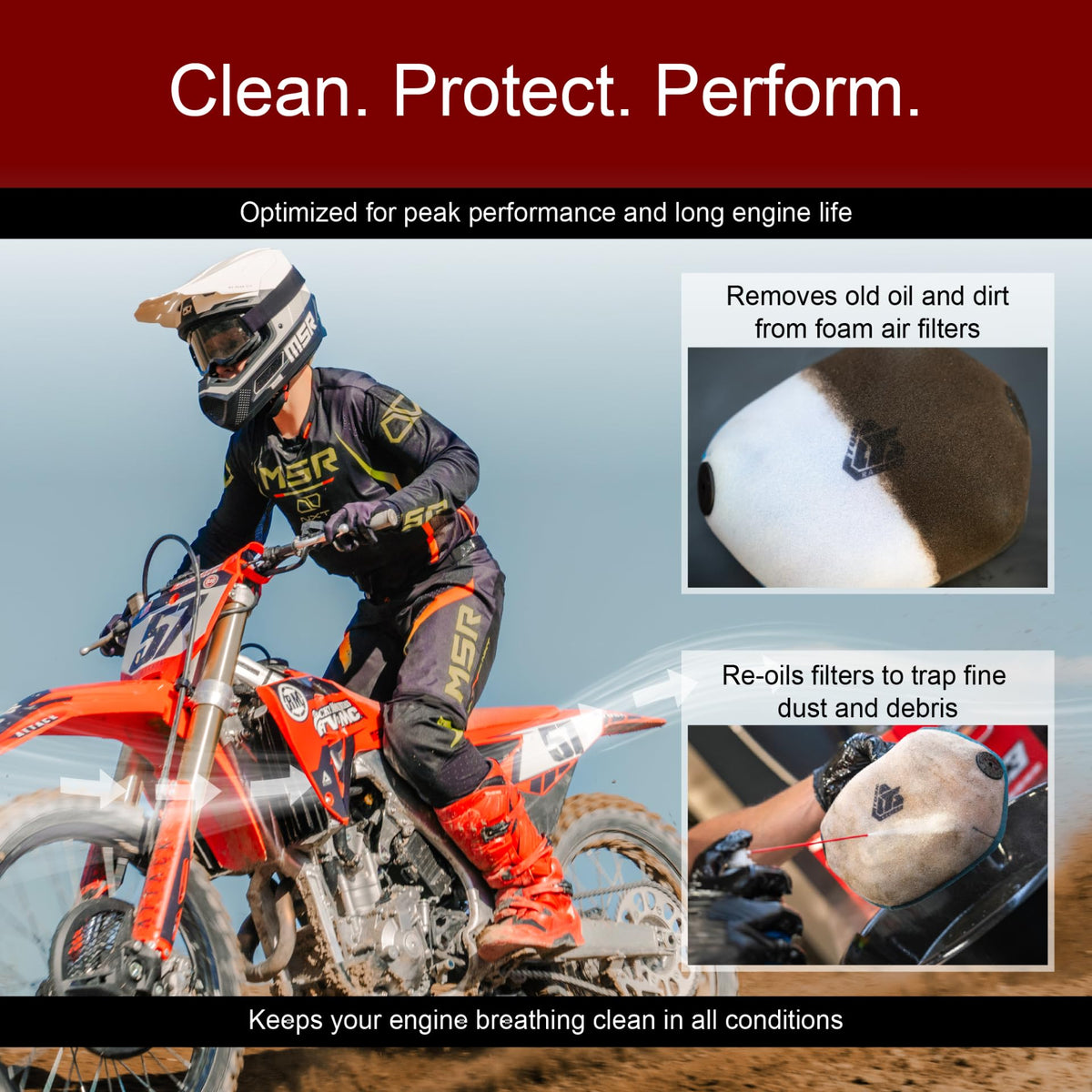 TUSK cleaner bottle close-up highlighting spray label and easy application benefit