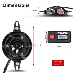 TUSK fan kit installed on a motorcycle illustrating improved low-speed cooling benefit
