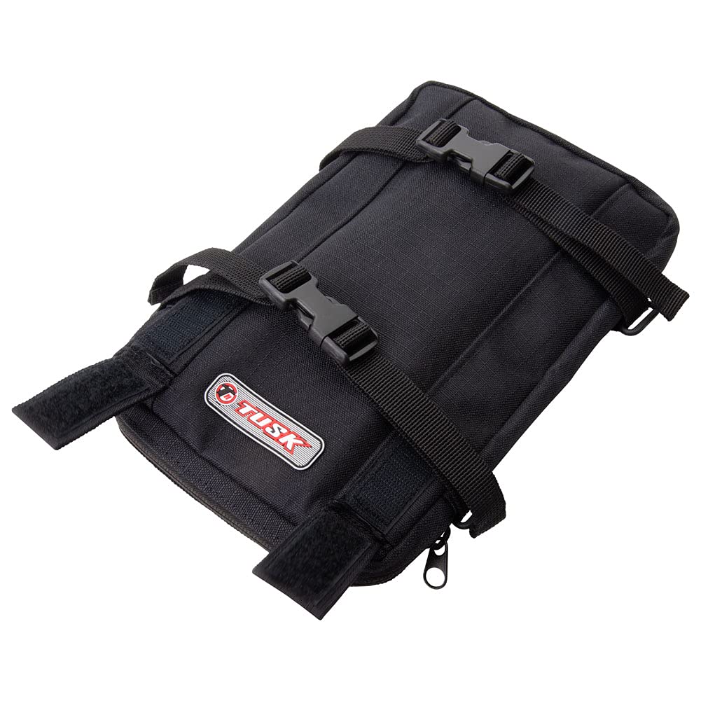TUSK fender pack open with spare tube, inflator, and tire irons visible