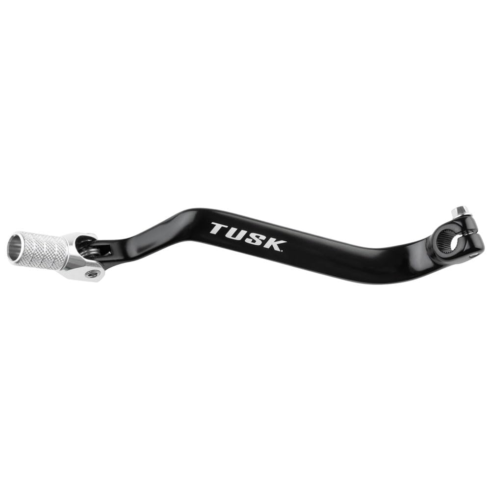 TUSK folding shift lever front view showing black finish and silver tip benefit durability