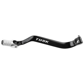 TUSK folding shift lever front view showing black finish and silver tip benefit durability