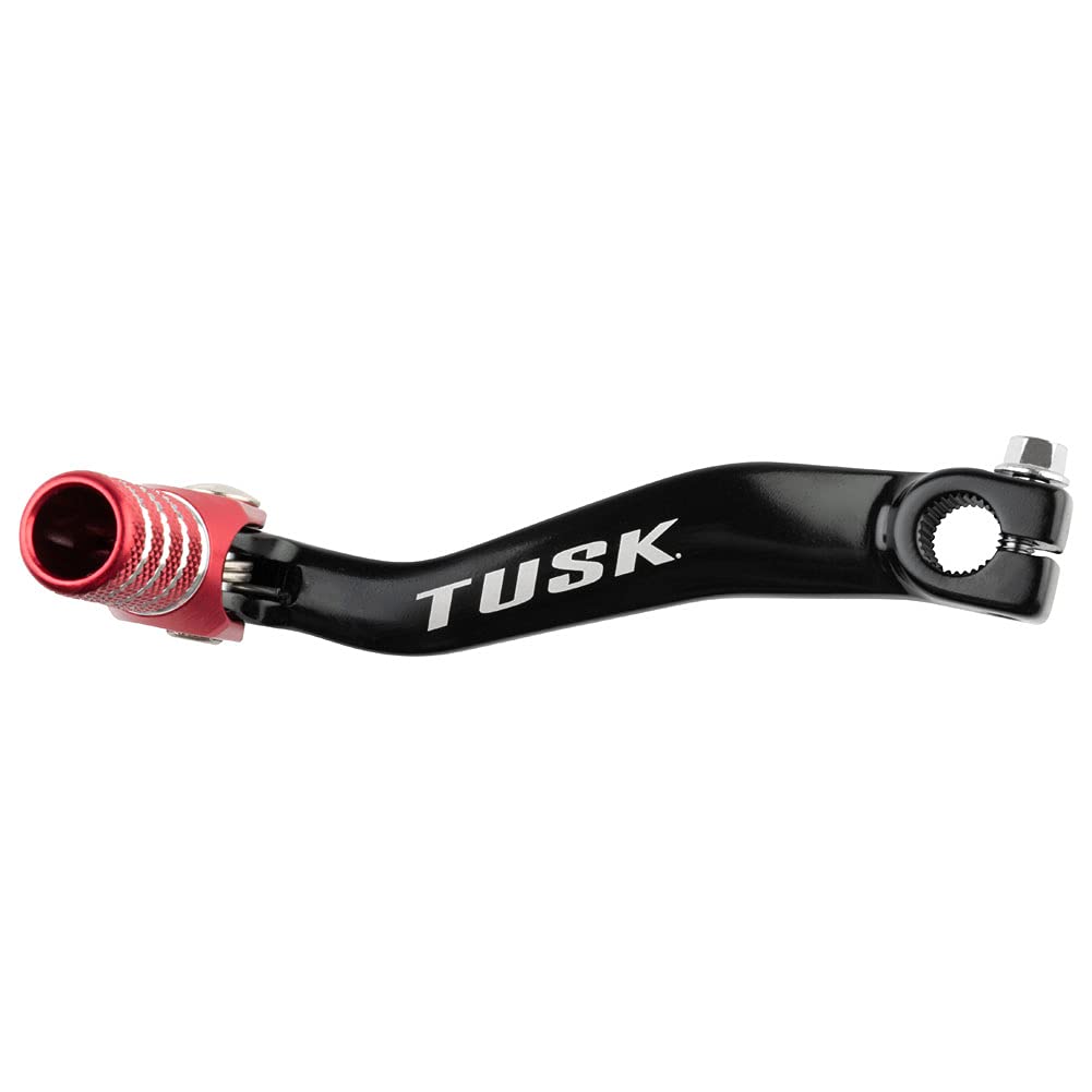 TUSK folding shift lever front view showing black body and red tip for improved visibility