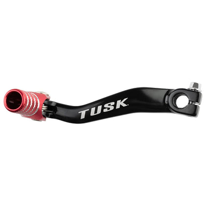 TUSK folding shift lever front view showing black body and red tip for improved visibility