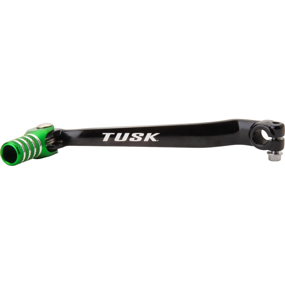 TUSK folding shift lever front view showing black body and green tip for durable replacement