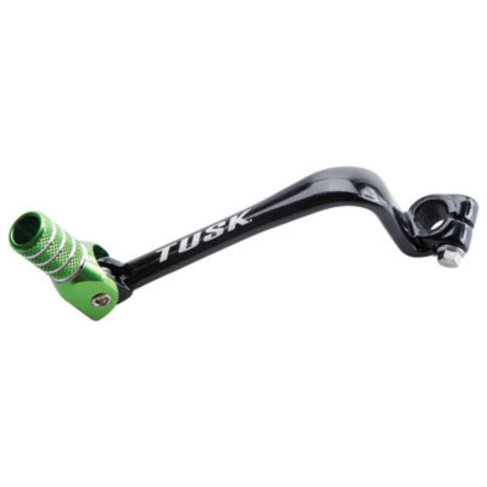 Tusk Racing folding shift lever front view with green tip improves shifting precision