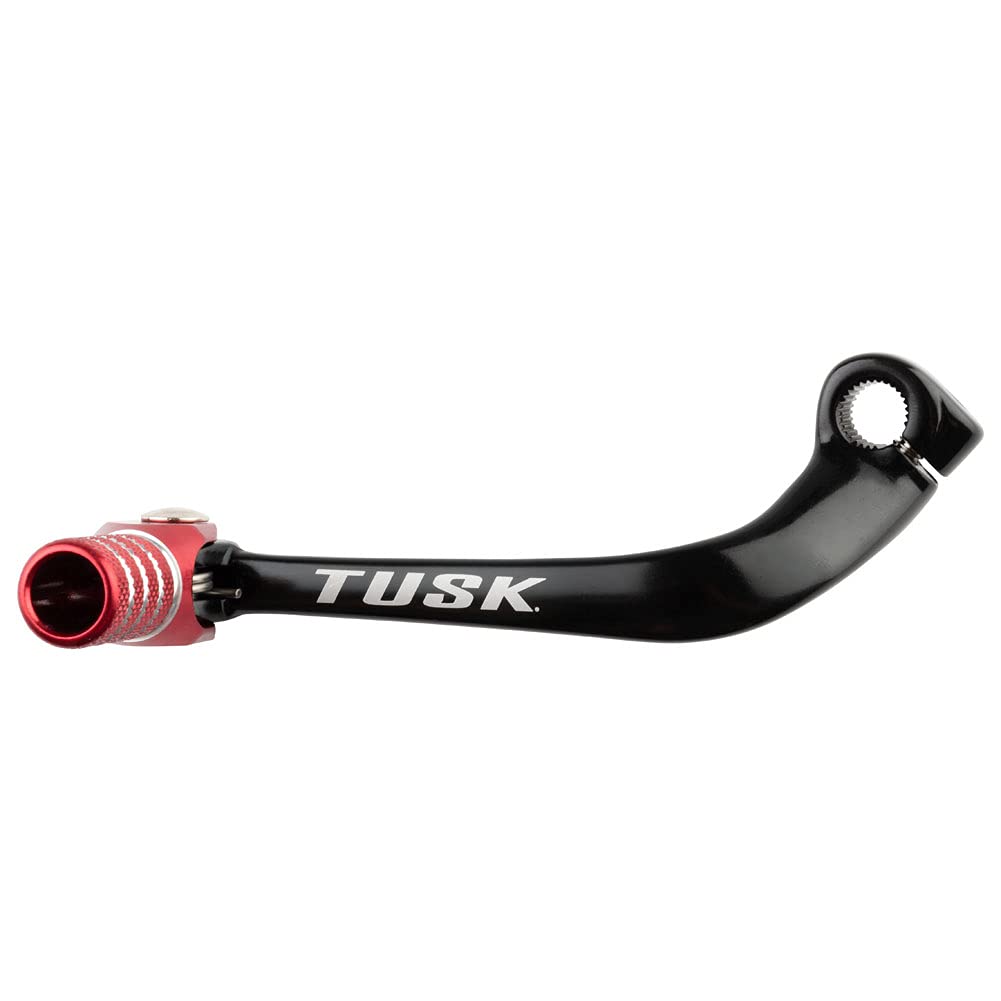 TUSK folding shift lever front view shows sleek black body and red tip, improving visibility