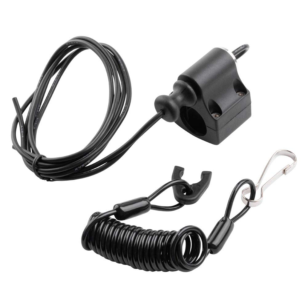 TUSK kill switch front view showing compact black housing and mounting bolts for secure fit