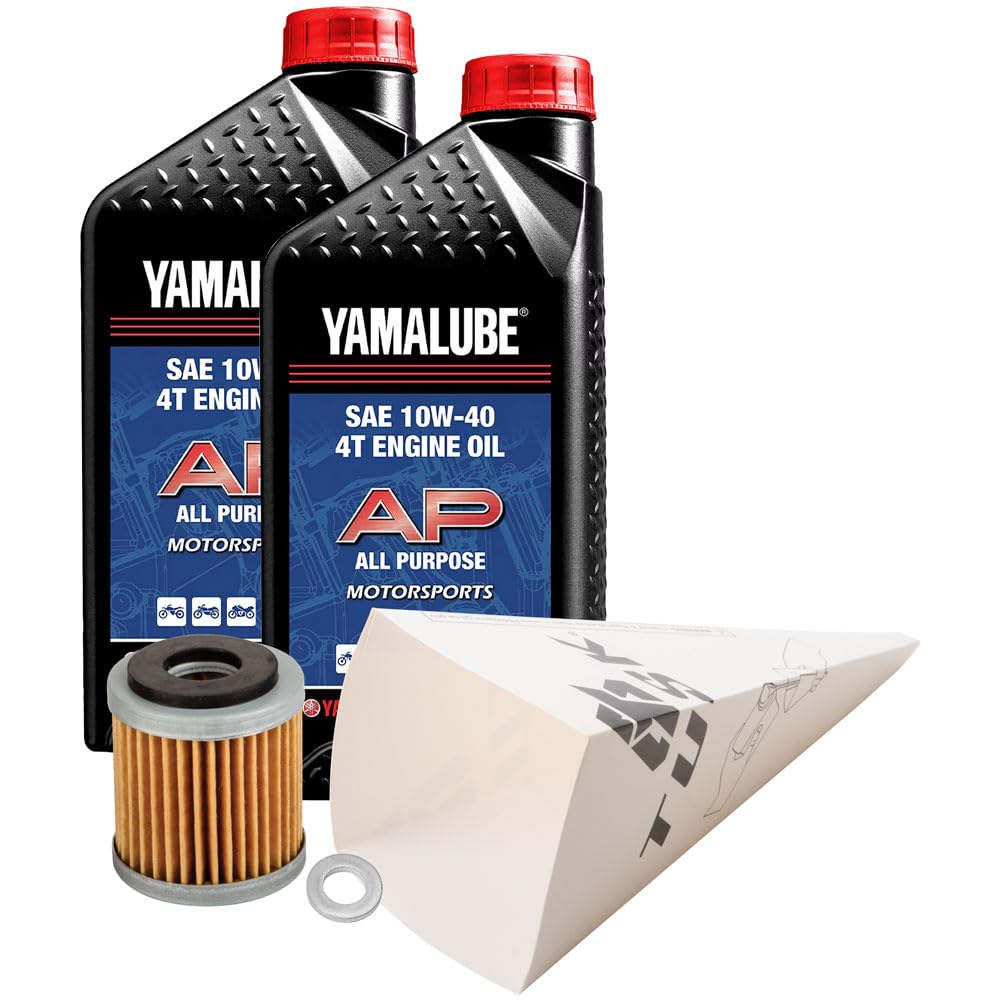 TUSK kit front packaging showing Yamalube bottles and filter, clean organized kit benefit