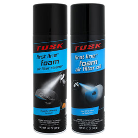 TUSK kit front packaging showing cleaner and oil for easy identification and purchase benefit
