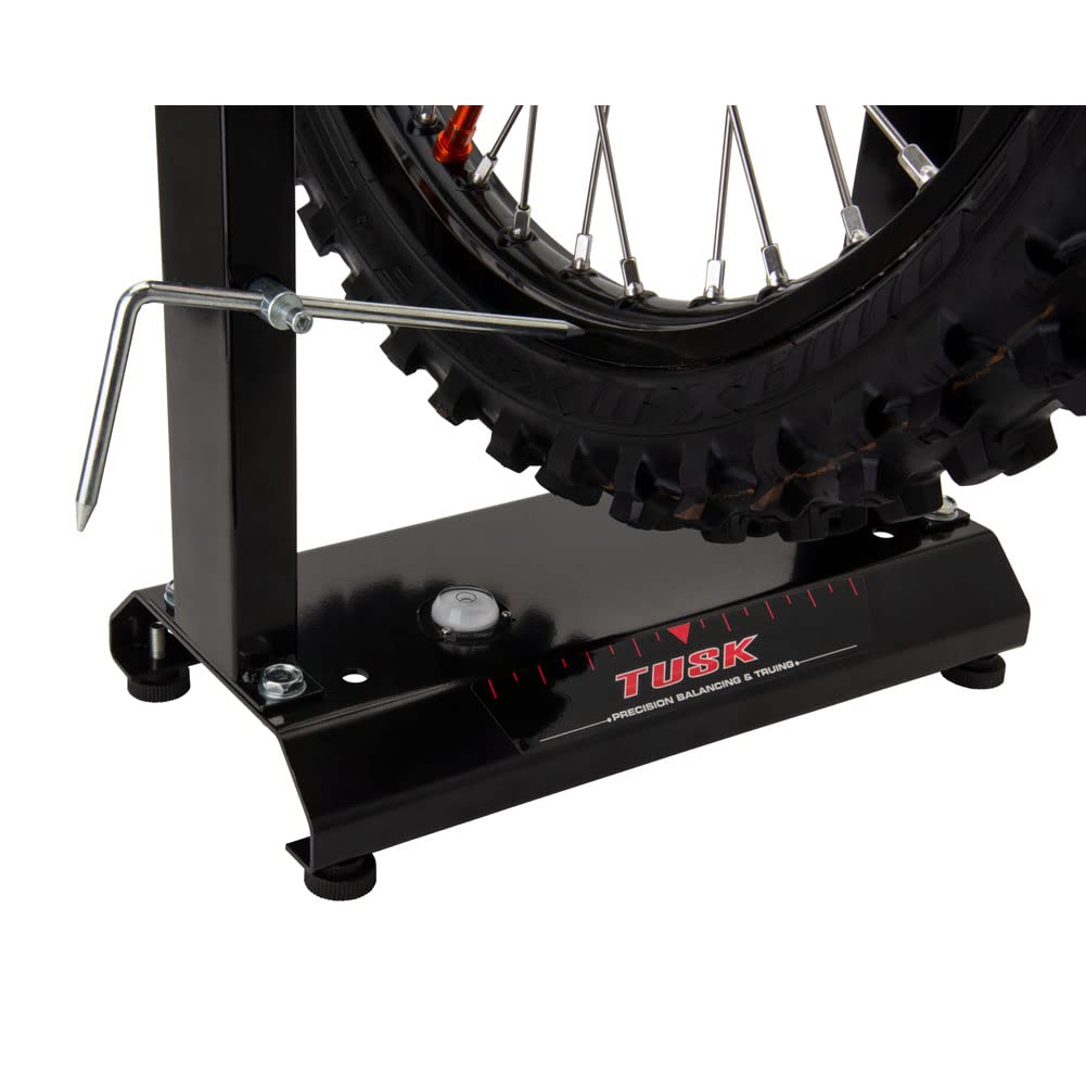 TUSK leveling bubble and rubber feet showing stable setup on benches