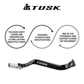 TUSK lever installed on Kawasaki KLR650 side profile showing improved reach benefit