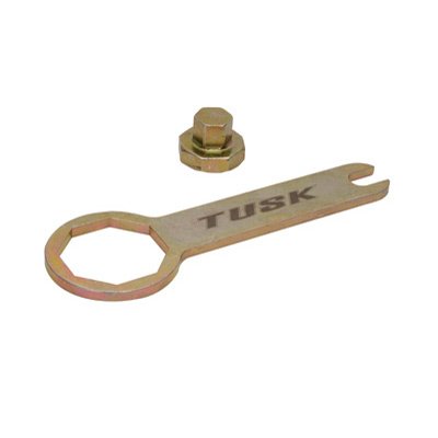 TUSK wrenches next to fork for scale, illustrating correct fit and easy storage