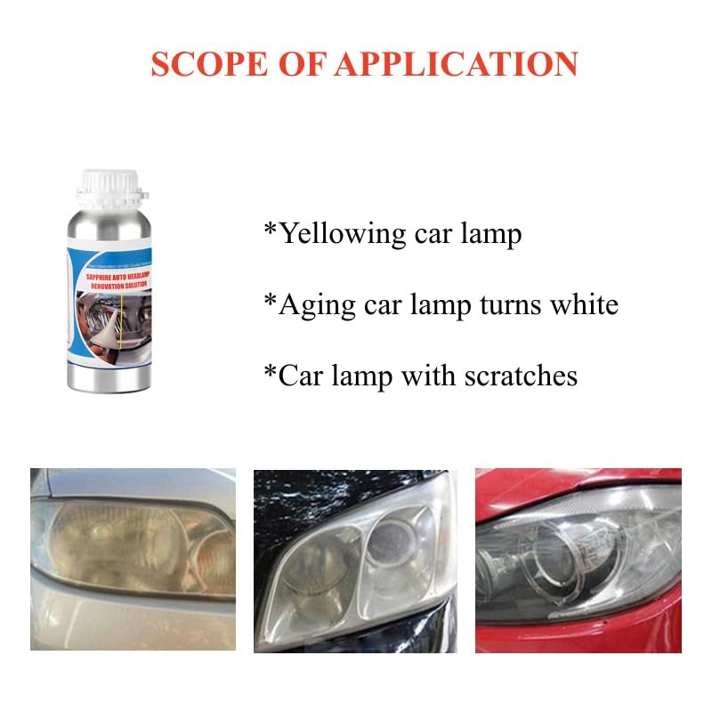 TUTOOLS bottle next to a car headlight showing 600ml scale and economical coverage
