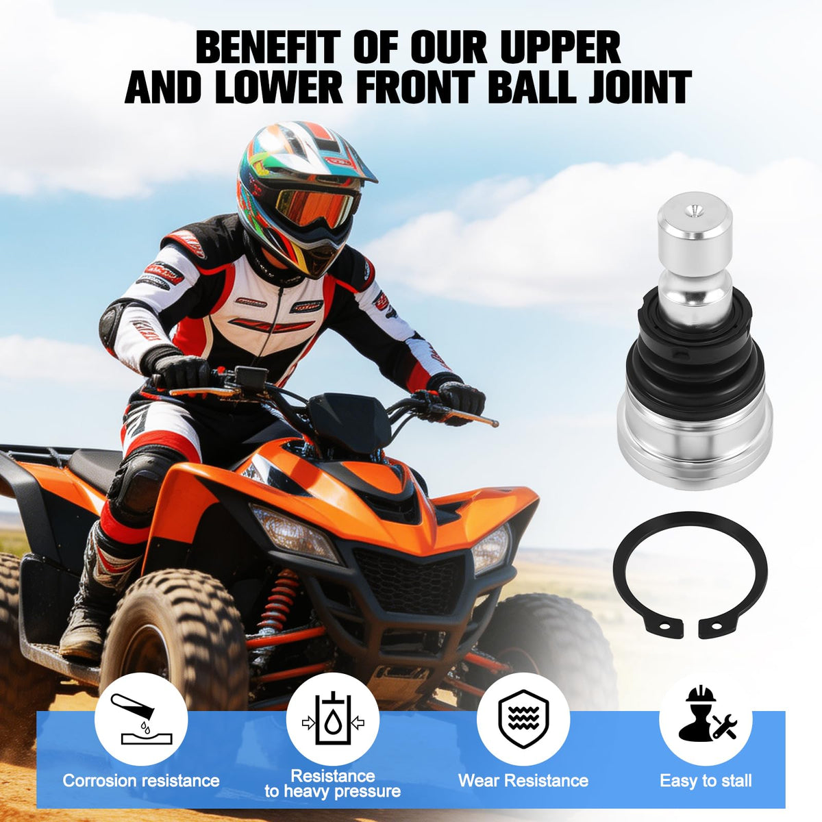 Tutor Auto ball joint visible on off-road vehicle illustrating improved ride stability