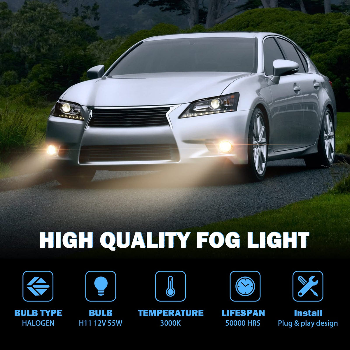 Tutor Auto fog light held beside ruler to show size and installation scale