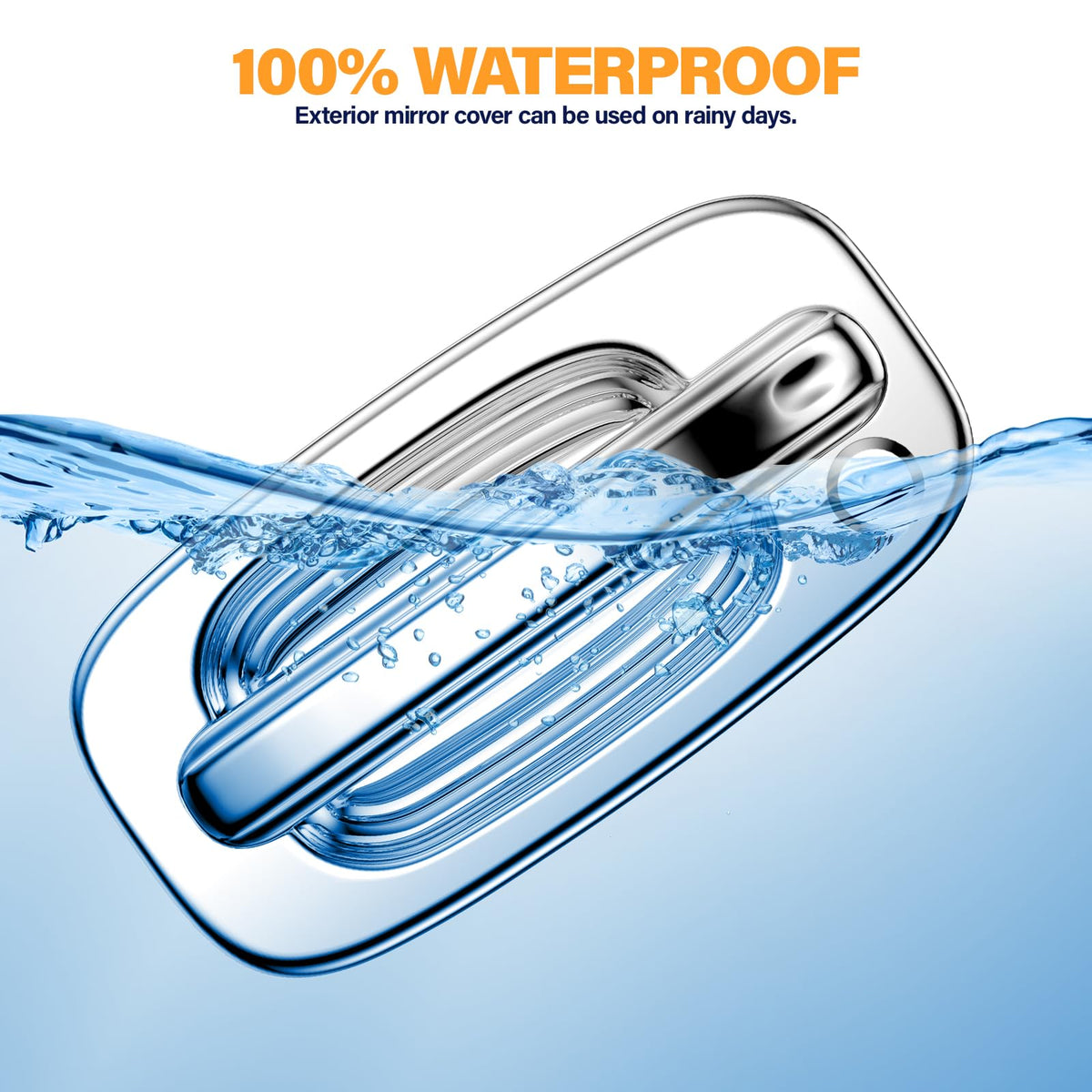 Tutor Auto handle cover resisting water in rain shot showing weatherproofing benefit