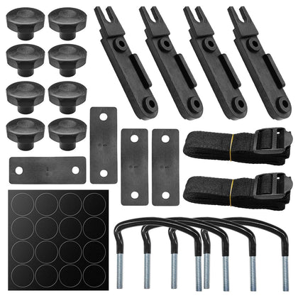 Tuxihapp front view of kit showing all mounting parts and benefits