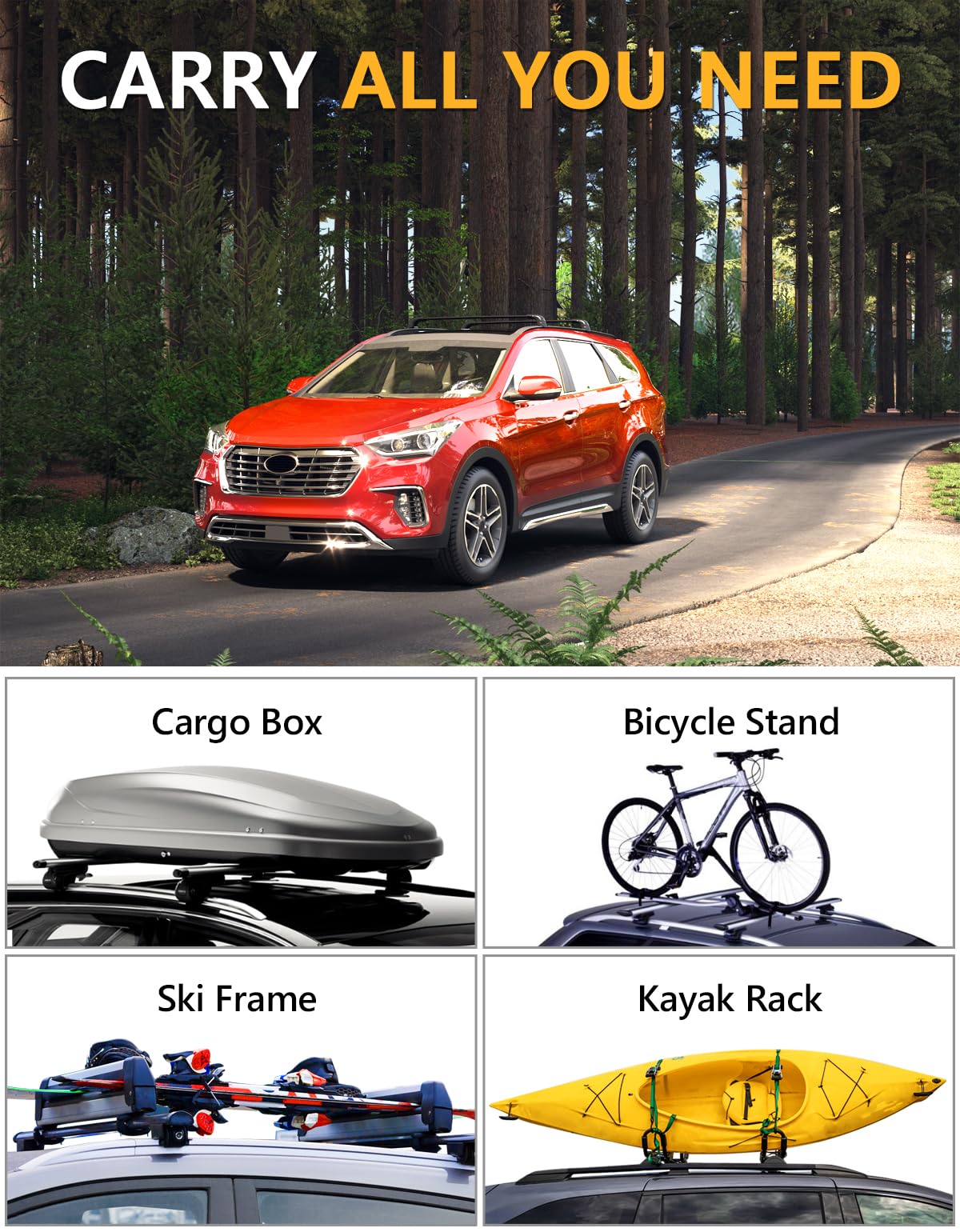 Tuyoung roof rack carrying luggage and ladder illustrating 300 lb capacity