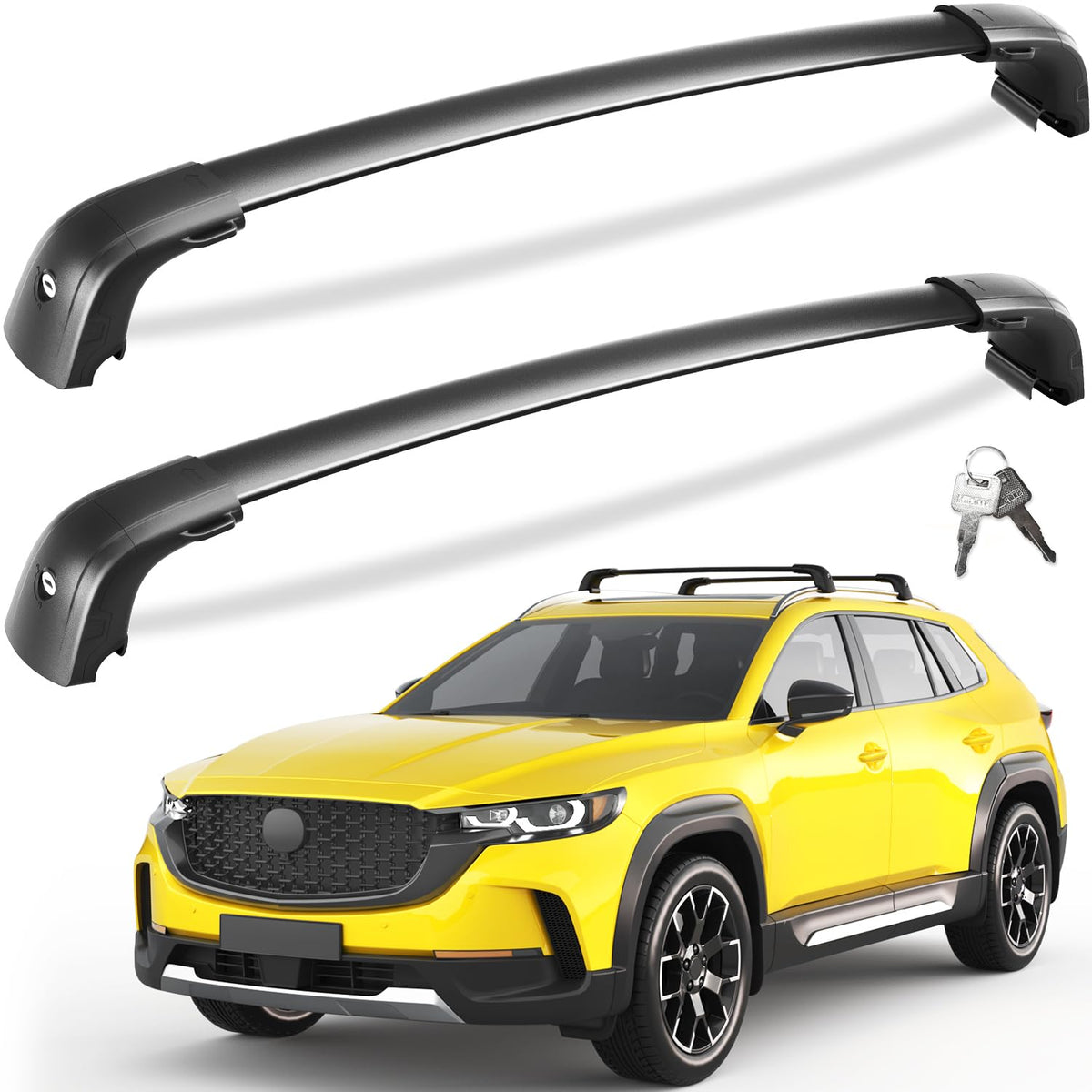 Tuyoung front view crossbars mounted on CX-50 shows clean fit and durability