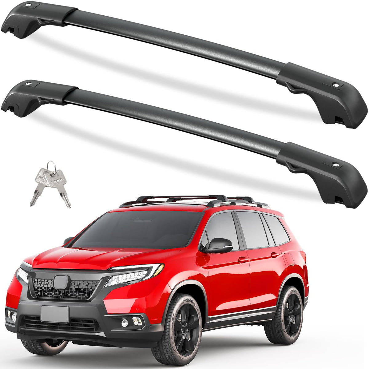 Tuyoung cross bars front installed on Honda Passport showing secure fit
