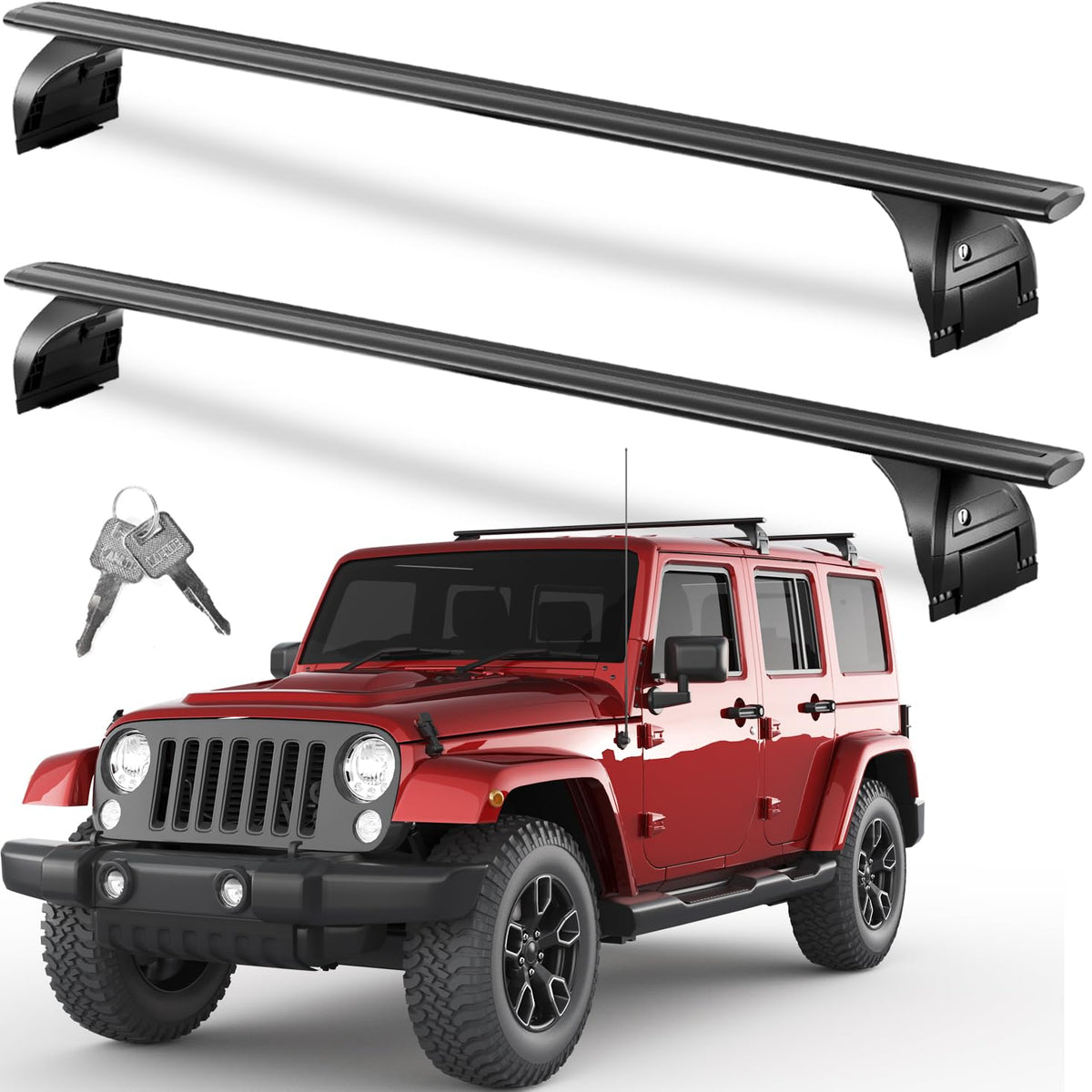 Tuyoung front view on Jeep Wrangler showing secure roof cargo capability