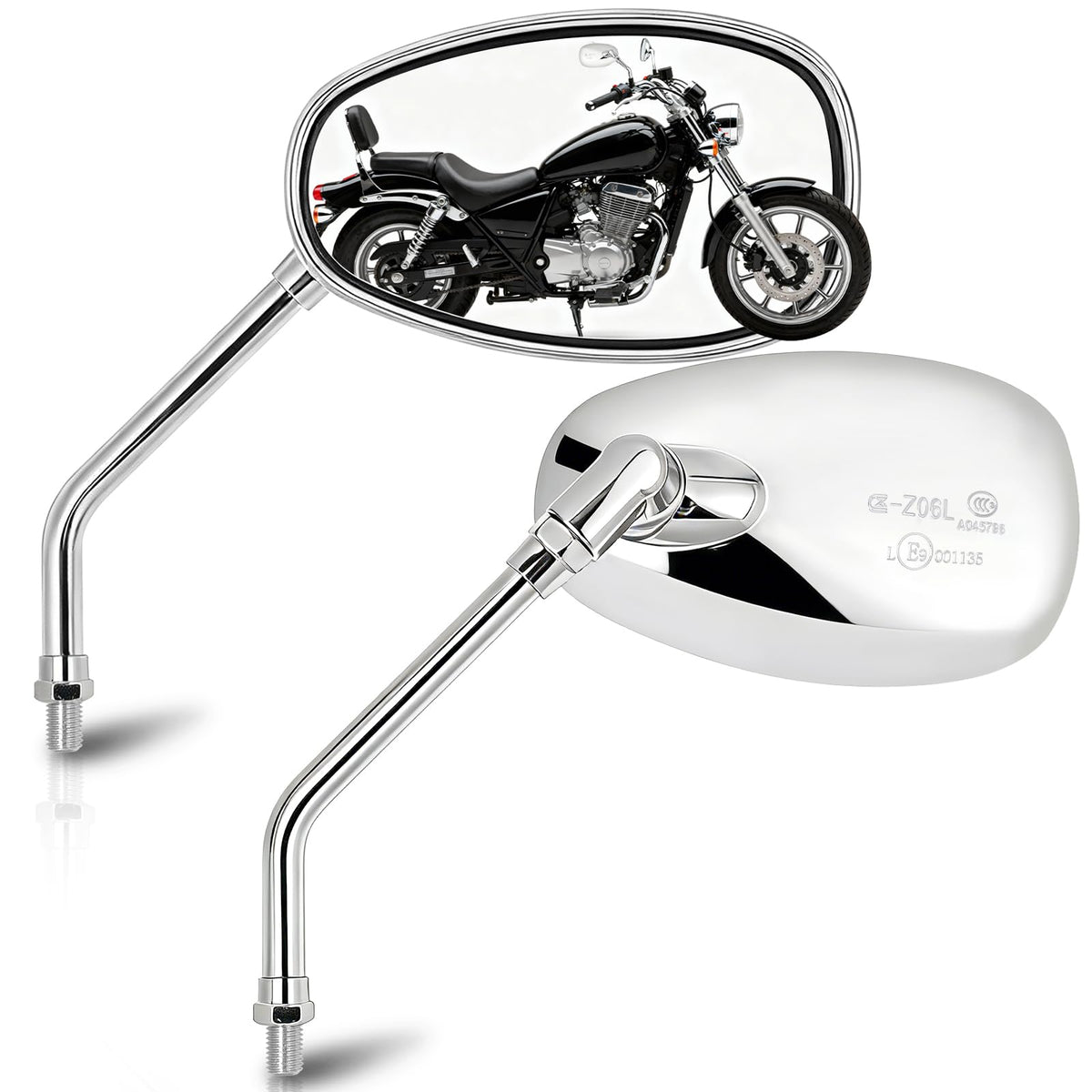 Tvitano chrome oval front mirror showing clear reflective surface benefit