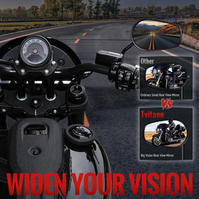 Tvitano mirror installed above handlebar illustrating easy plug-and-play mounting