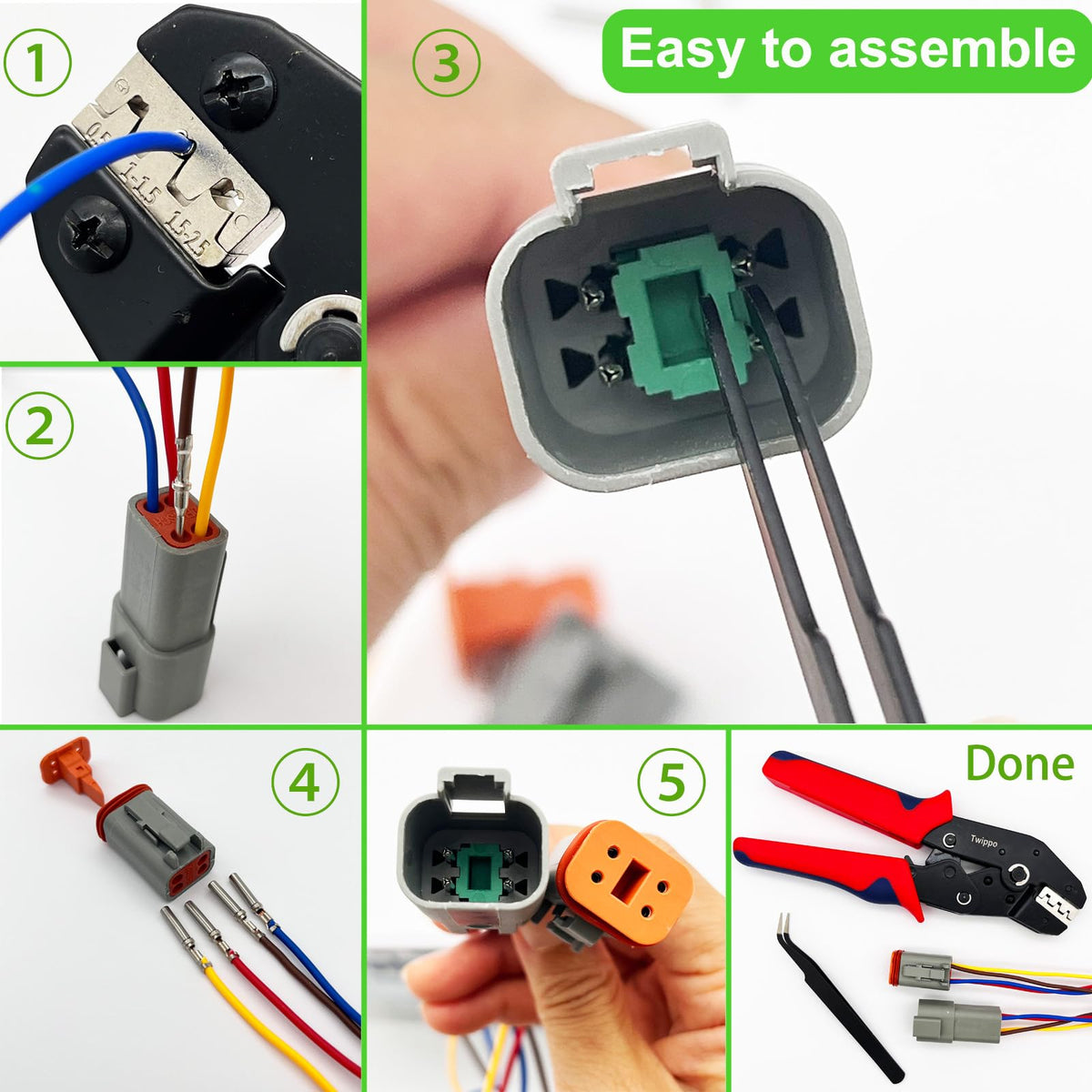 Twippo size comparison with wires showing compatibility with 16–22 AWG for versatility