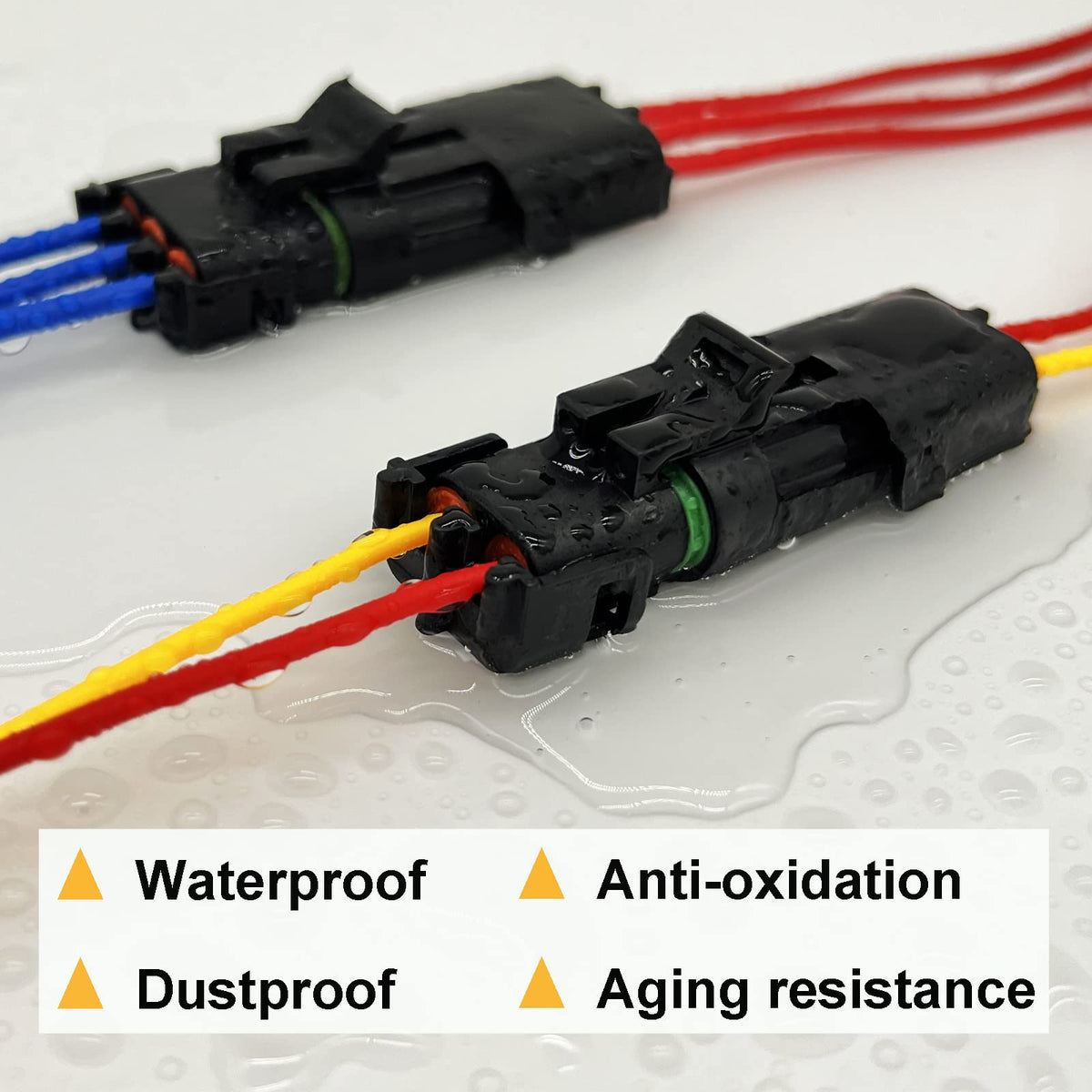 Twippo connector beside ruler showing physical scale for correct 18–14 AWG wire fit
