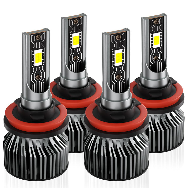 TXBILMOO front pack of four LED bulbs showing complete kit and fitment benefit