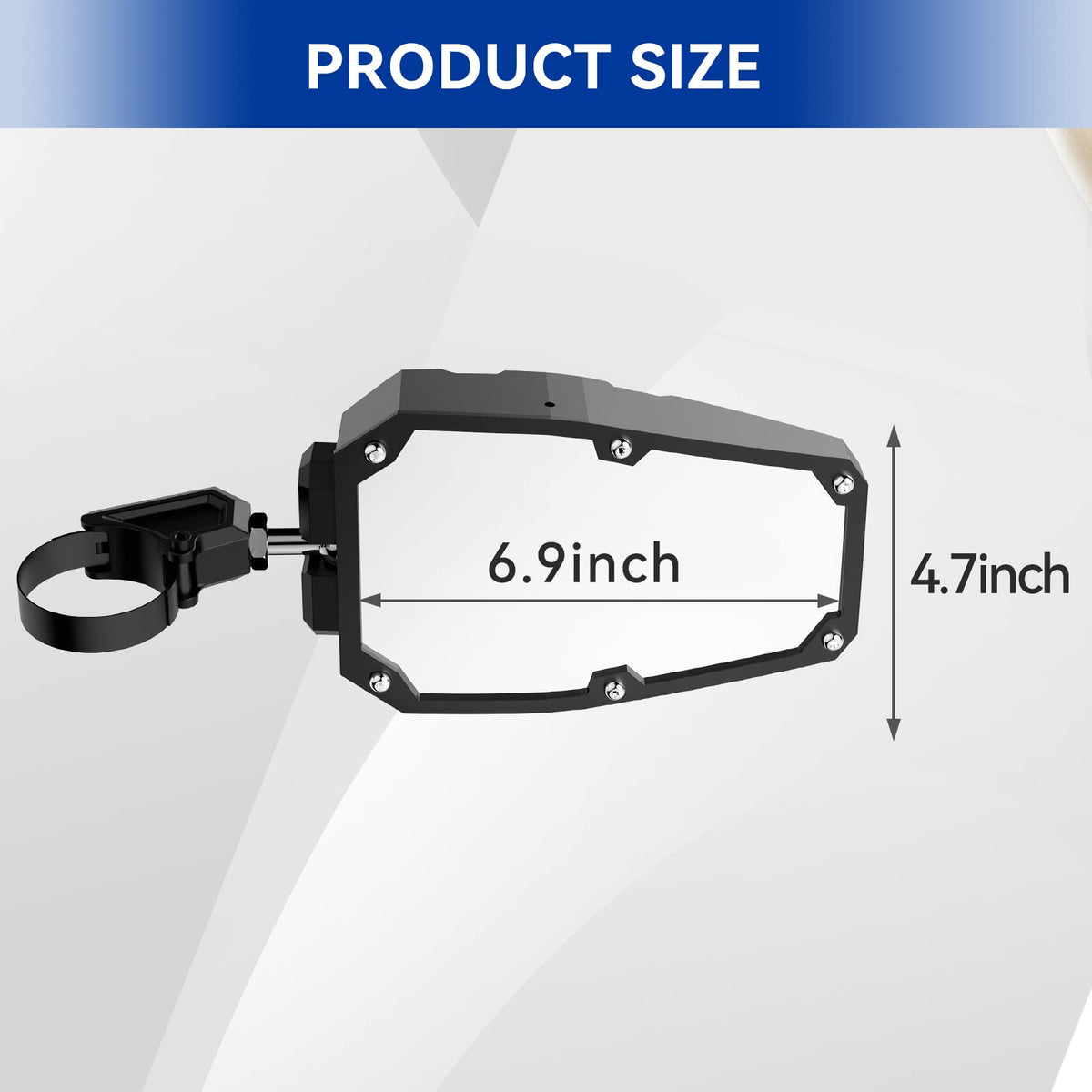 TXZSXS mirror beside ruler showing size and roll-bar fit benefit