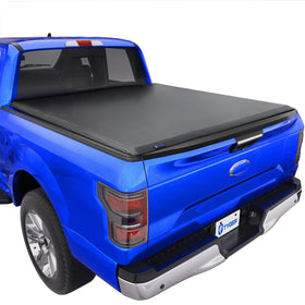 Tyger Auto front view of black tonneau cover on F-150 showing sleek protection