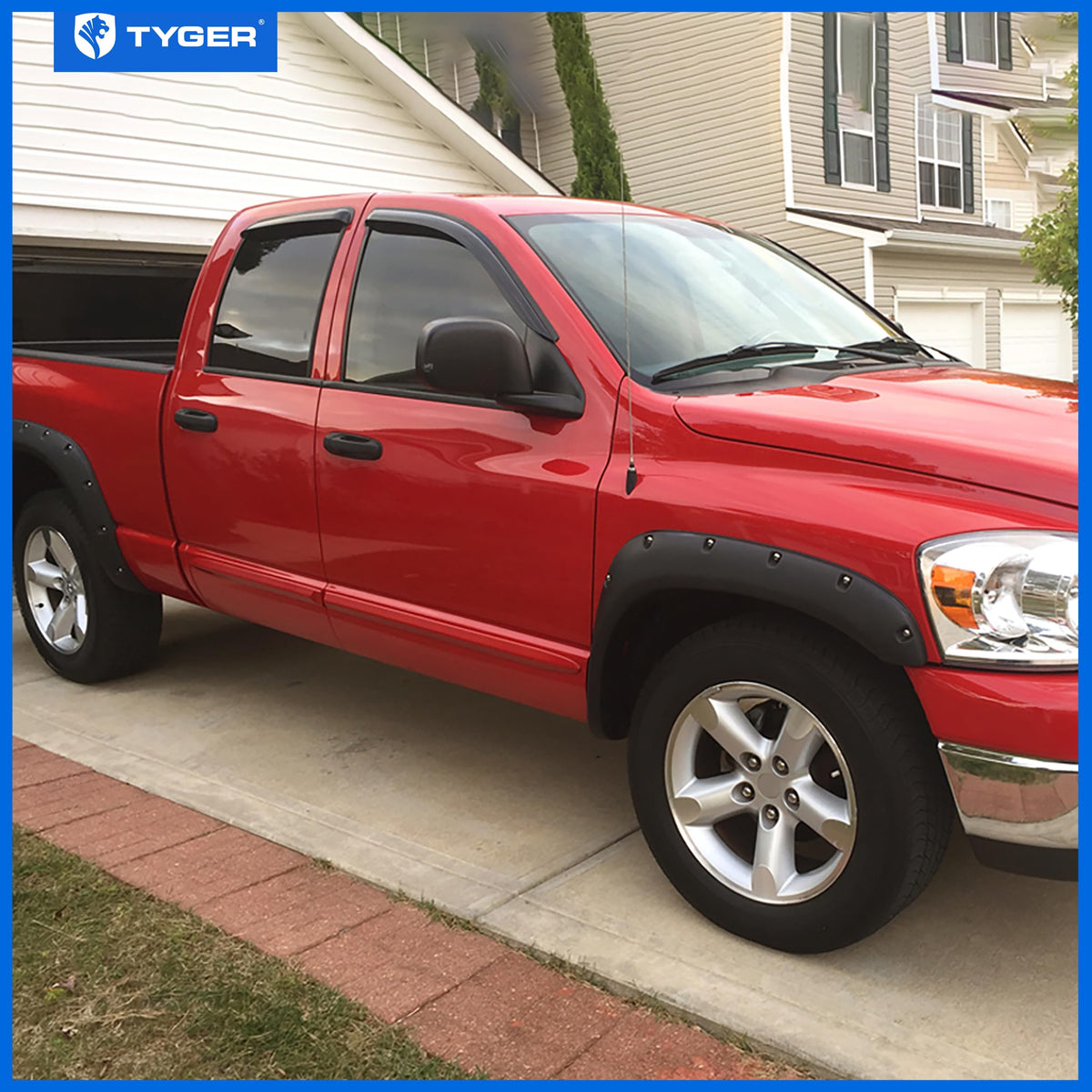 Tyger Auto flare installed on Ram front wheel showing coverage