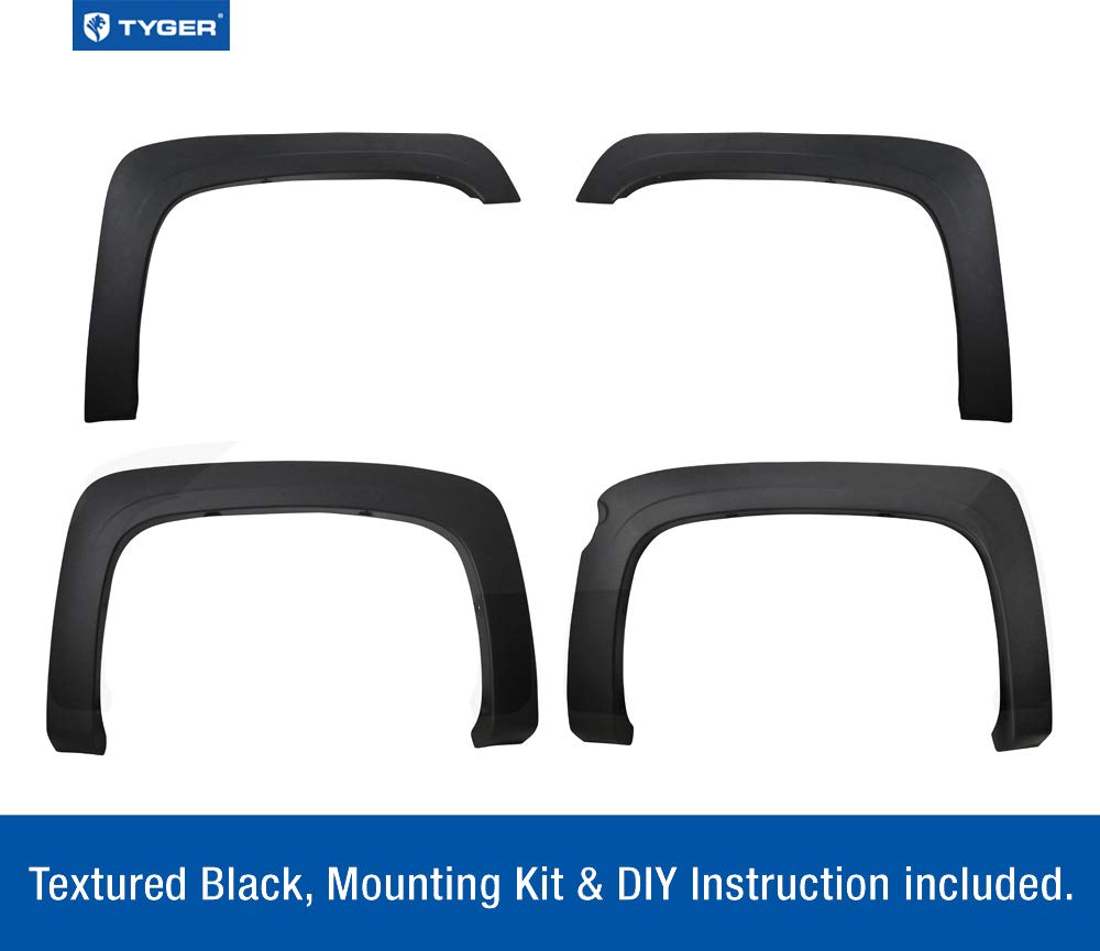 Tyger Auto rear flare close-up of fine-textured matte black finish for paintability