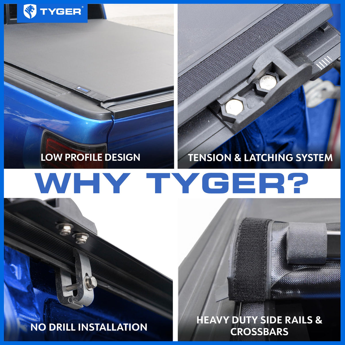Tyger Auto lifestyle shot of truck on road showing cover protecting cargo and enhancing appearance