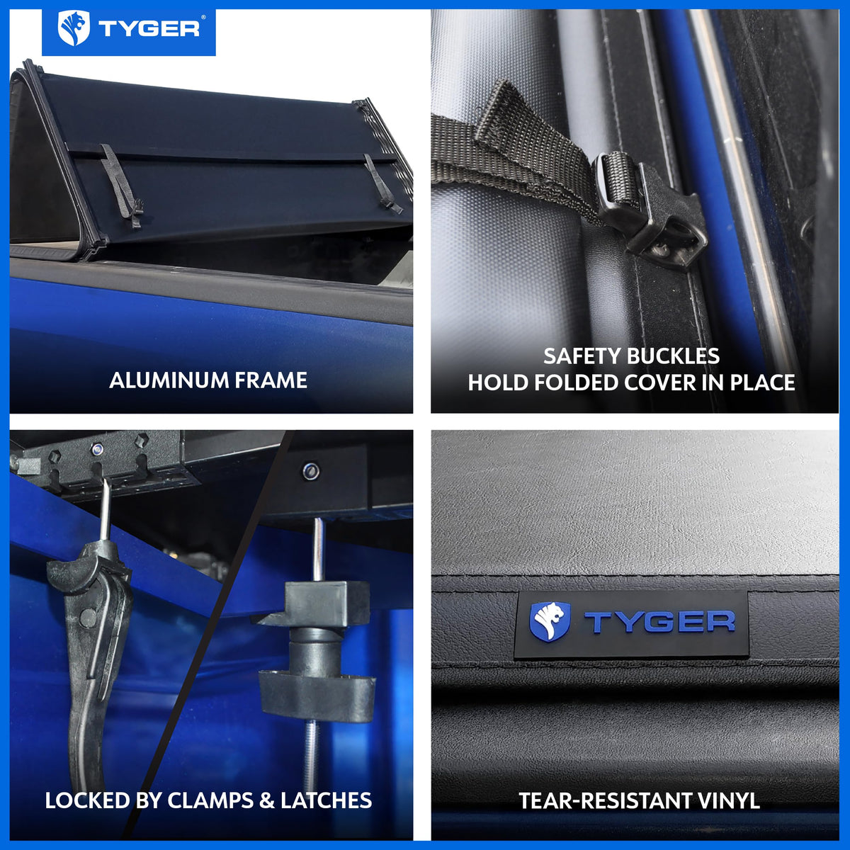 Tyger Auto tri-fold opened to show quick full-bed access benefit