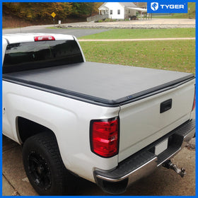 Tyger Auto tri-fold cover folded forward demonstrating quick full-bed access benefit