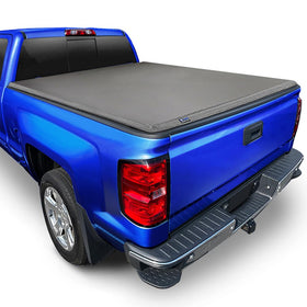 Tyger Auto front view of tonneau cover on Fleetside bed showing sleek profile and protection