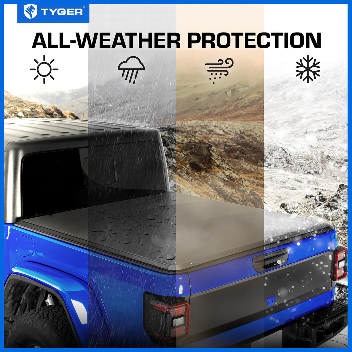 Tyger Auto installed on Gladiator with cover rolled up demonstrating quick full-bed access