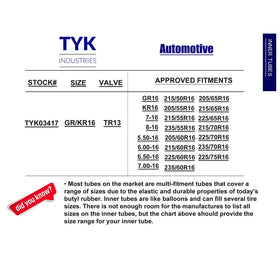 TYK Industries tube installed inside a 16-inch tire demonstrating compatibility