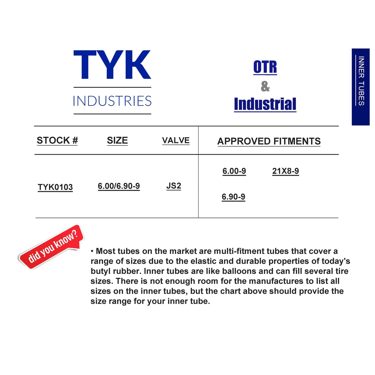 TYK Industries inner tube installed on a forklift wheel showing reliable fit and performance