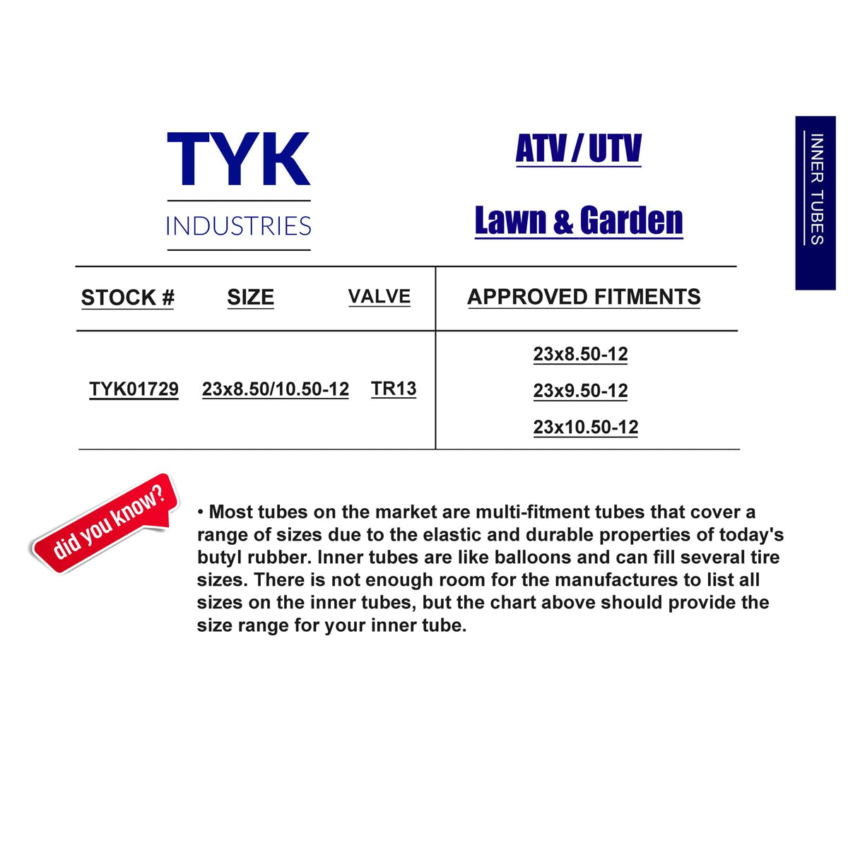 TYK Industries tube installed on a lawn tractor showing easy replacement benefit